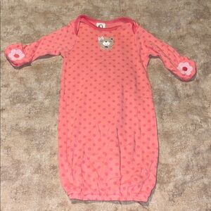 Gerber Coral Baby Gown with Bear and Polka Dots